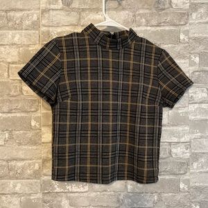 Plaid mock neck top